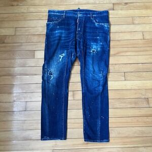 DSQUARED2 Blue Distressed Paint Splattert Tidy Biker Jeans Mens 36x30 52IT